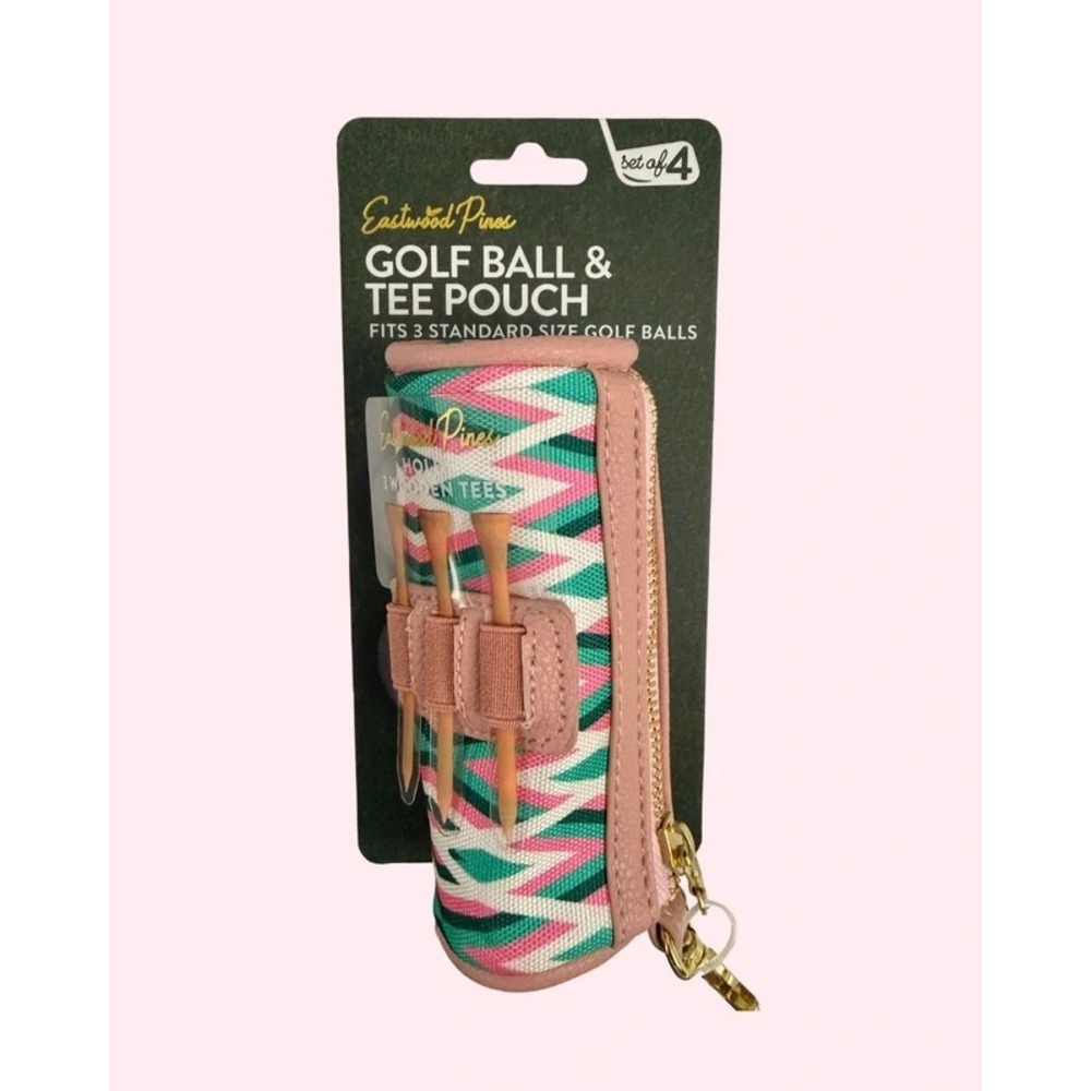NEW Eastwood Pines Golf Ball and Tee Pouch Pink Green White Gold Clasp